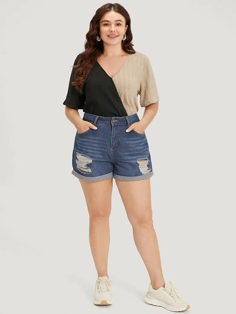 Plain Textured Colorblock Contrast Patchwork Bodysuit sold by Bloomchic product image thumbnail 3