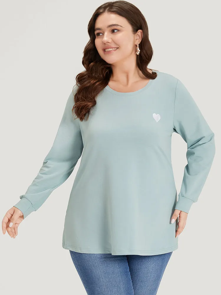 Plain Heart Embroidered Crew Neck Sweatshirt sold by Bloomchic