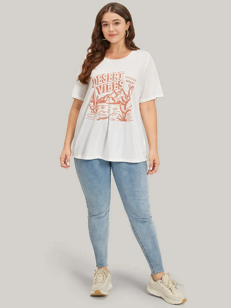 Cactus & Letter Print Crew Neck T-shirt sold by Bloomchic product image thumbnail 5