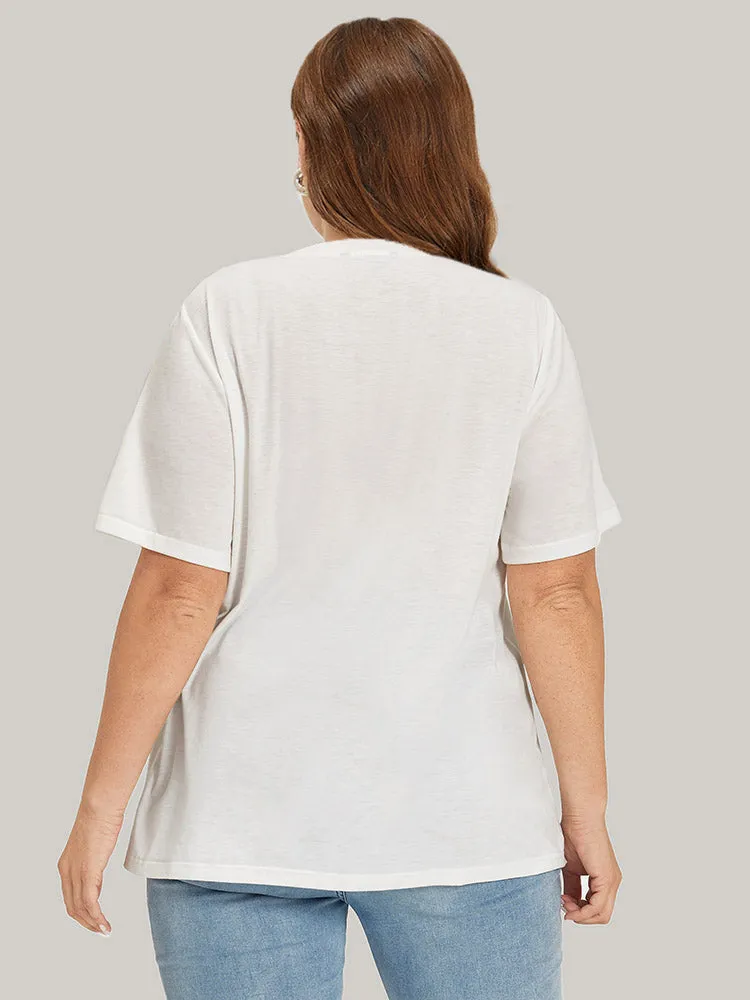 Cactus & Letter Print Crew Neck T-shirt sold by Bloomchic product image thumbnail 3