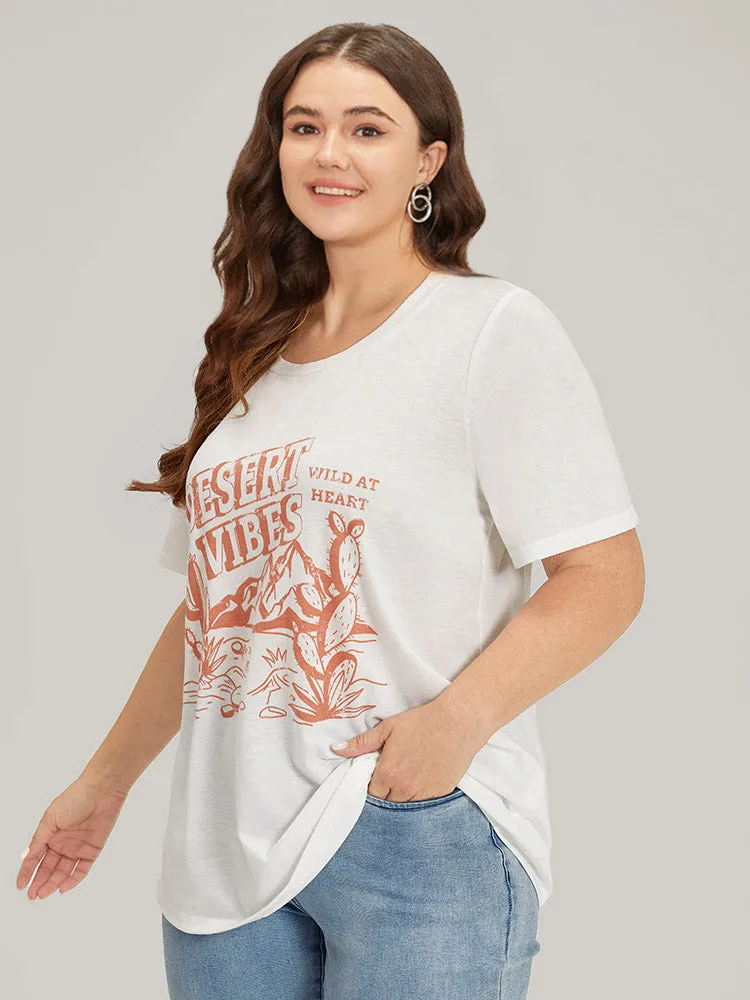 Cactus & Letter Print Crew Neck T-shirt sold by Bloomchic product image thumbnail 4