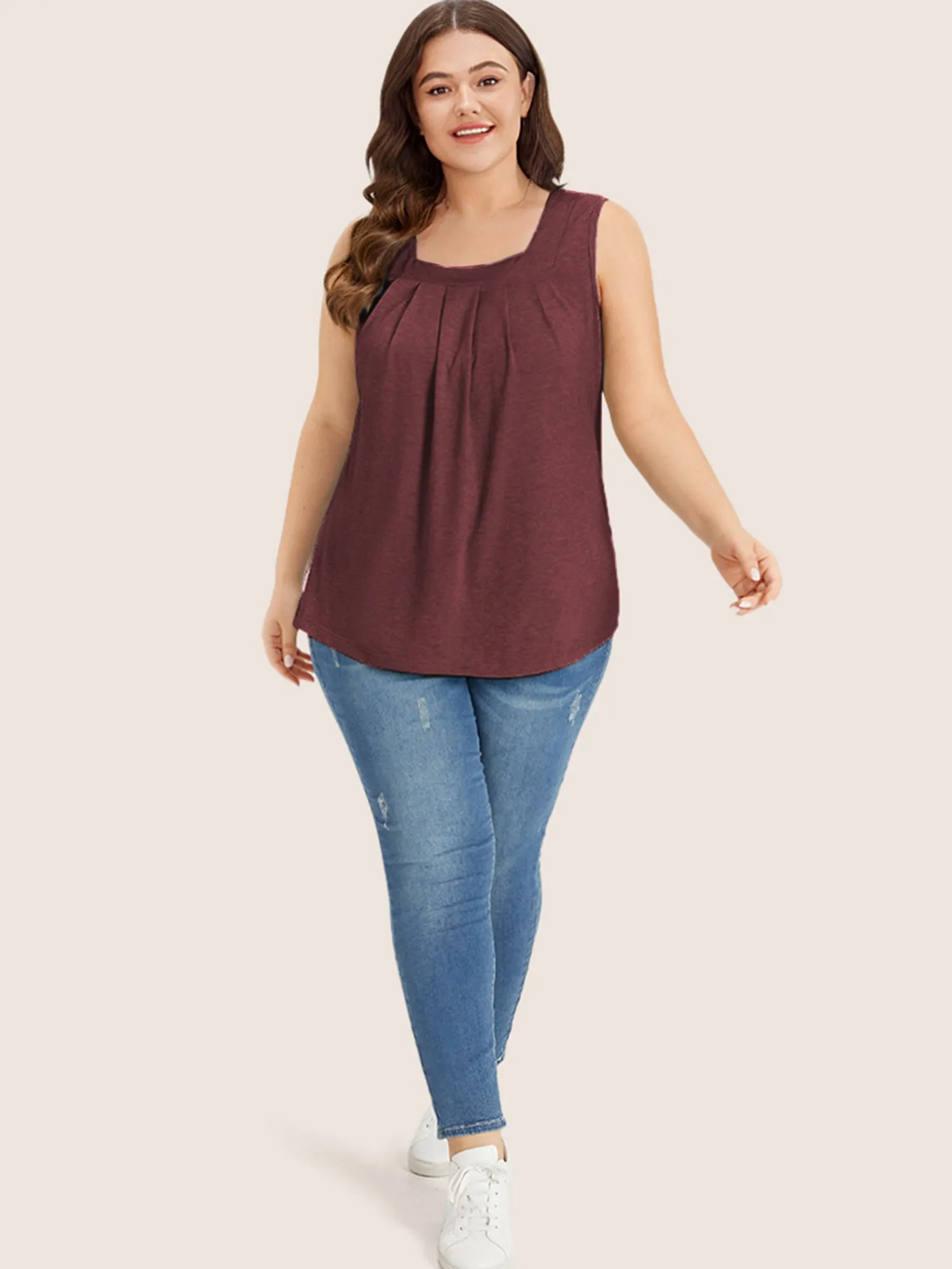 Heather Plicated Detail Square Neck Tank Top sold by Bloomchic product image thumbnail 4