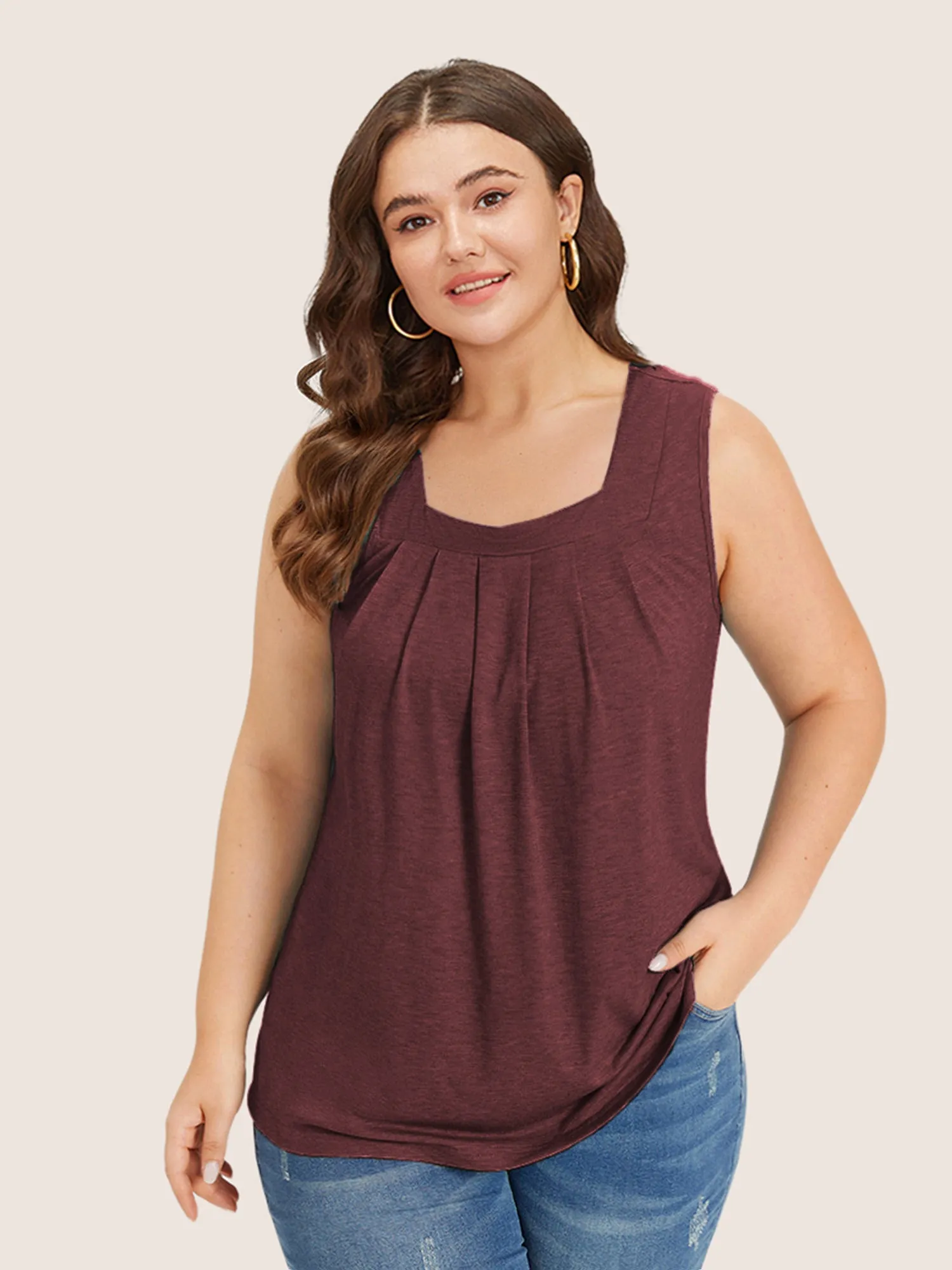 Heather Plicated Detail Square Neck Tank Top sold by Bloomchic product image thumbnail 3