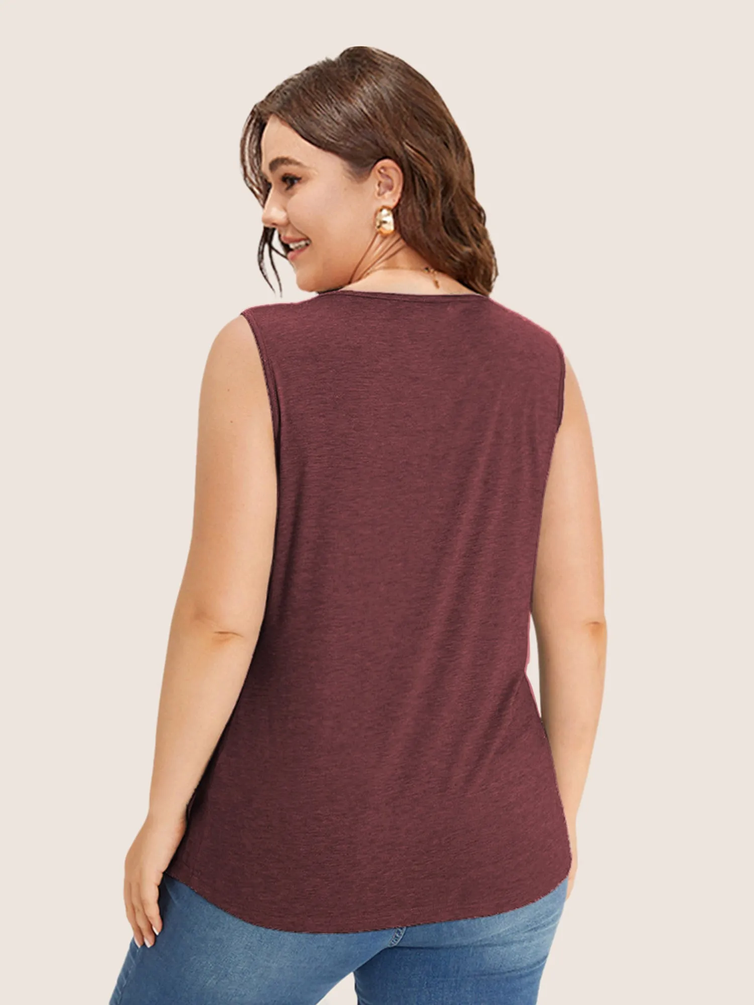 Heather Plicated Detail Square Neck Tank Top sold by Bloomchic product image thumbnail 2