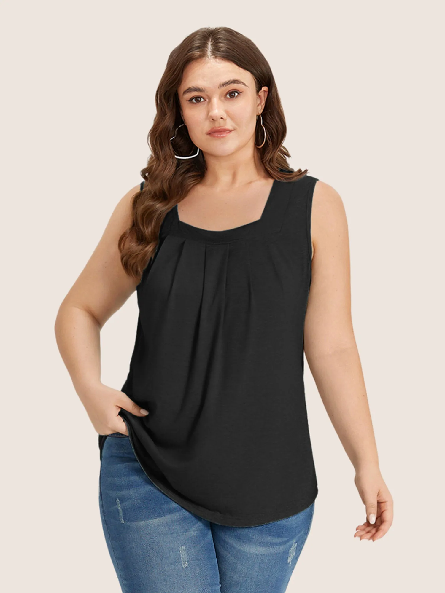 Heather Plicated Detail Square Neck Tank Top sold by Bloomchic product image thumbnail 5