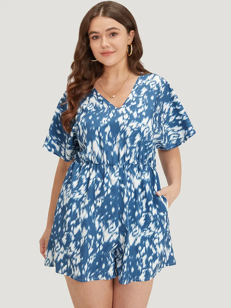 Batik Print Ruffle Sleeve Pocket Elastic Waist Jumpsuit sold by Bloomchic