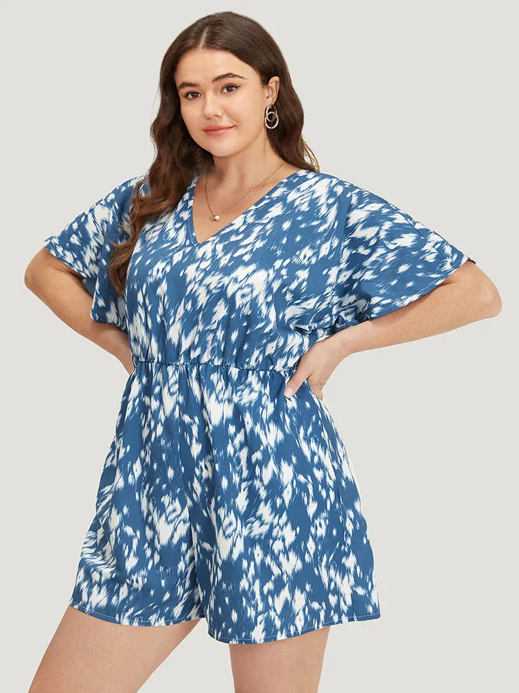 Batik Print Ruffle Sleeve Pocket Elastic Waist Jumpsuit sold by Bloomchic product image thumbnail 3
