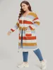 Striped Contrast Patched Pocket Open Front Kimono sold by Bloomchic