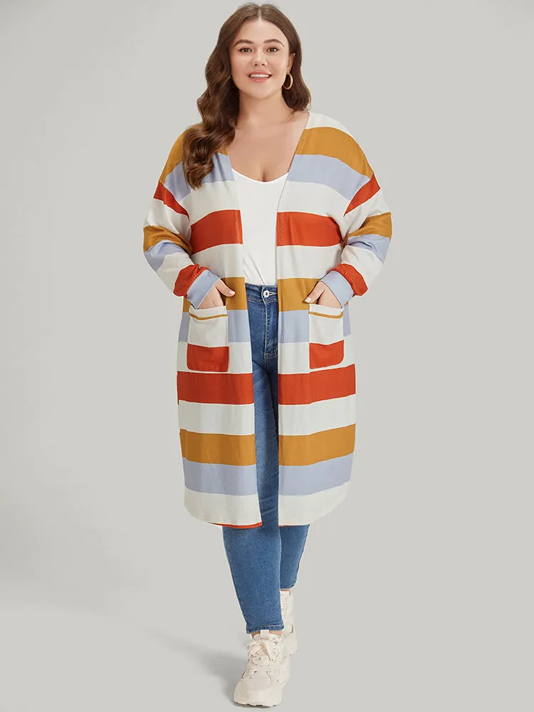 Striped Contrast Patched Pocket Open Front Kimono sold by Bloomchic product image thumbnail 2