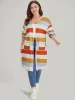 Striped Contrast Patched Pocket Open Front Kimono sold by Bloomchic