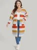 Striped Contrast Patched Pocket Open Front Kimono sold by Bloomchic