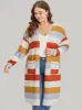 Striped Contrast Patched Pocket Open Front Kimono sold by Bloomchic