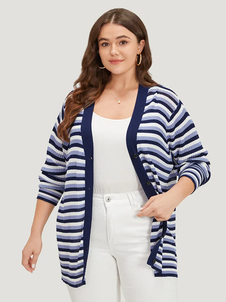 Contrast Striped Rib Knit Button Through Cardigan sold by Bloomchic product image thumbnail 2