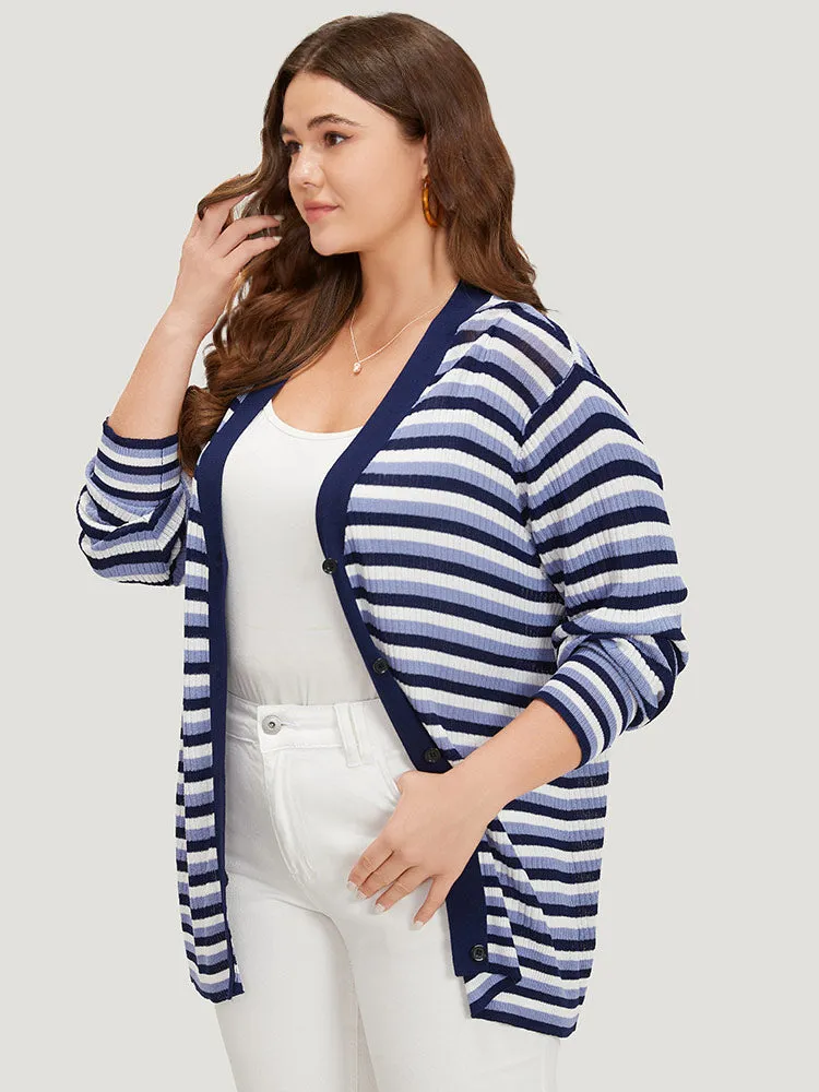 Contrast Striped Rib Knit Button Through Cardigan sold by Bloomchic product image thumbnail 4