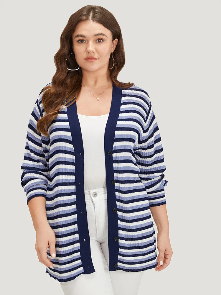Contrast Striped Rib Knit Button Through Cardigan sold by Bloomchic