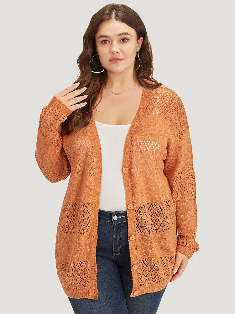 Plain Geometric Eyelet Button Through Loose Cardigan sold by Bloomchic product image thumbnail 5