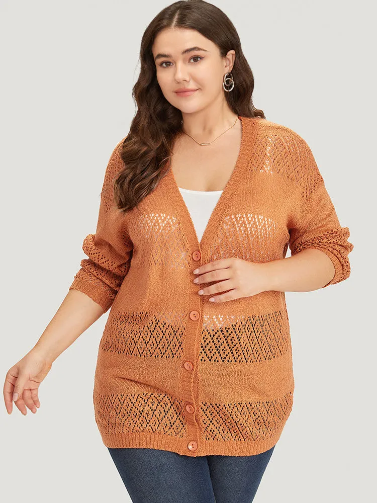 Plain Geometric Eyelet Button Through Loose Cardigan sold by Bloomchic product image thumbnail 3