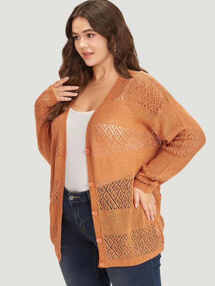 Plain Geometric Eyelet Button Through Loose Cardigan sold by Bloomchic product image thumbnail 4
