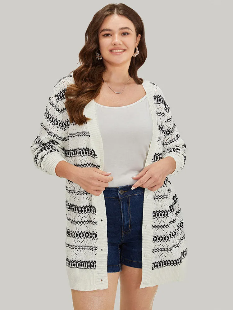 Geometric Striped Button Through Patchwork Cardigan sold by Bloomchic