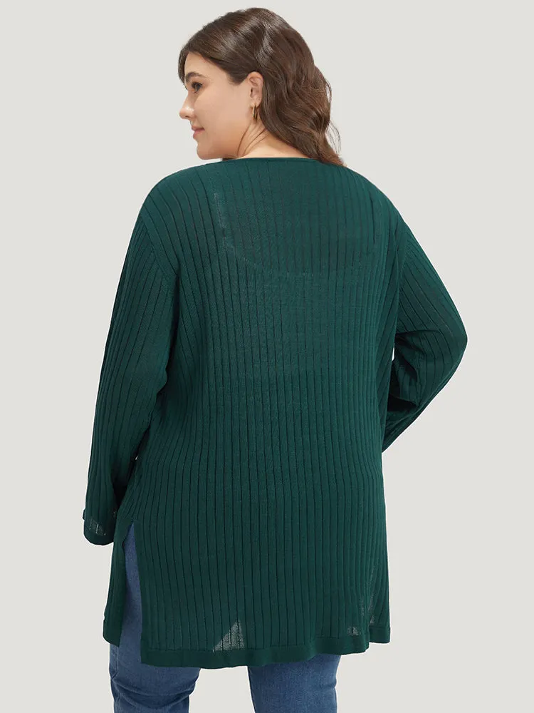 Solid Rib Knit Pocket Lightweight Tunic Cardigan sold by Bloomchic product image thumbnail 2