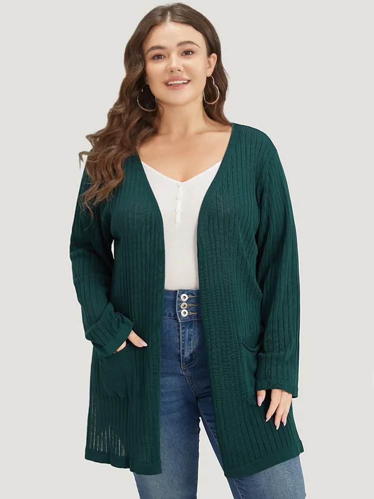 Solid Rib Knit Pocket Lightweight Tunic Cardigan sold by Bloomchic product image thumbnail 3