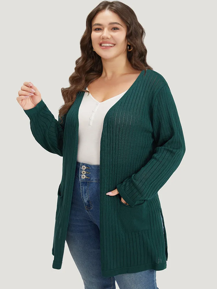 Solid Rib Knit Pocket Lightweight Tunic Cardigan sold by Bloomchic product image thumbnail 4