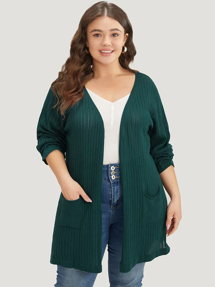 Solid Rib Knit Pocket Lightweight Tunic Cardigan sold by Bloomchic