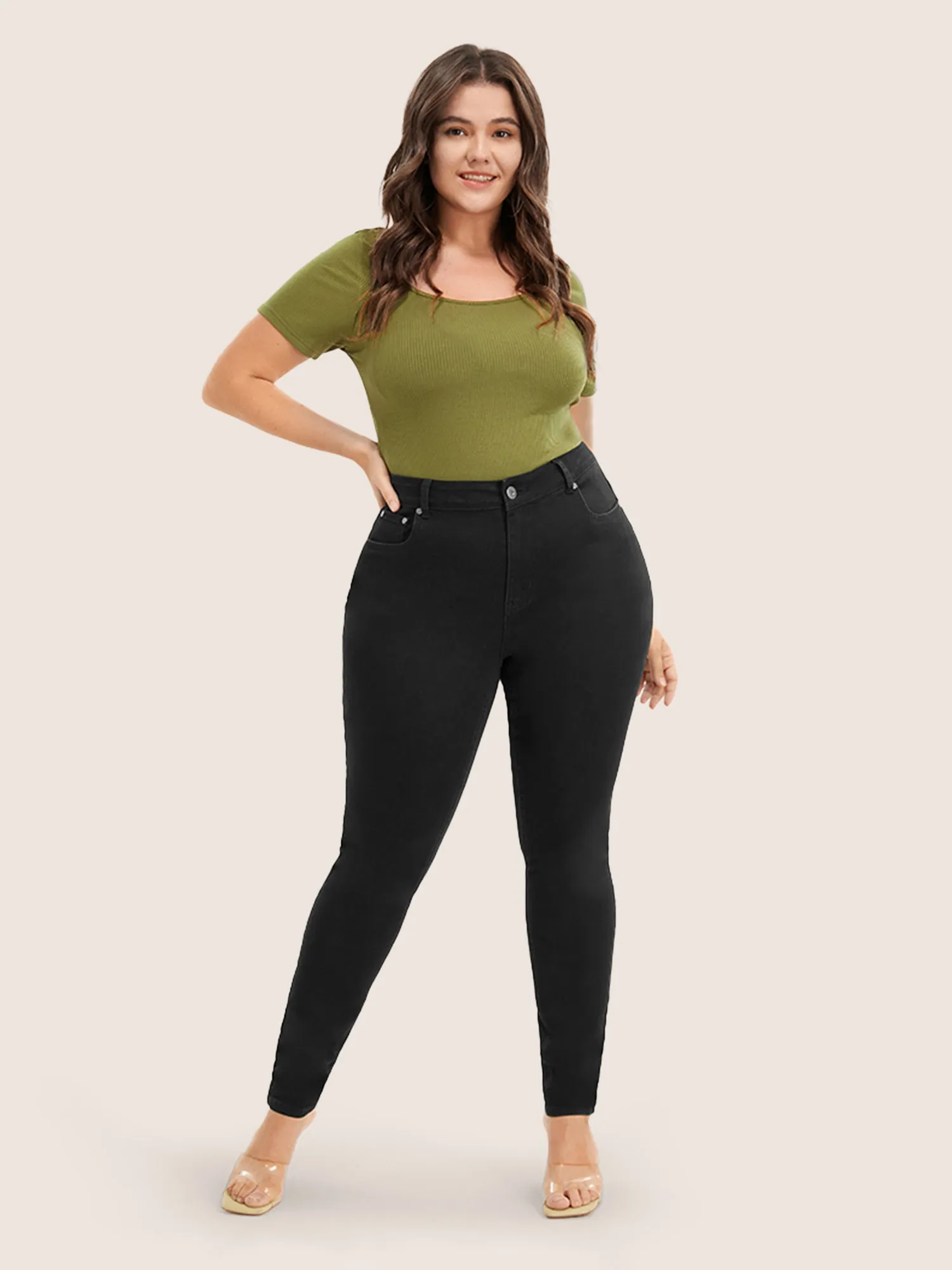 Skinny Very Stretchy High Rise Black Wash Sculpt Waist Jeans sold by Bloomchic product image thumbnail 3