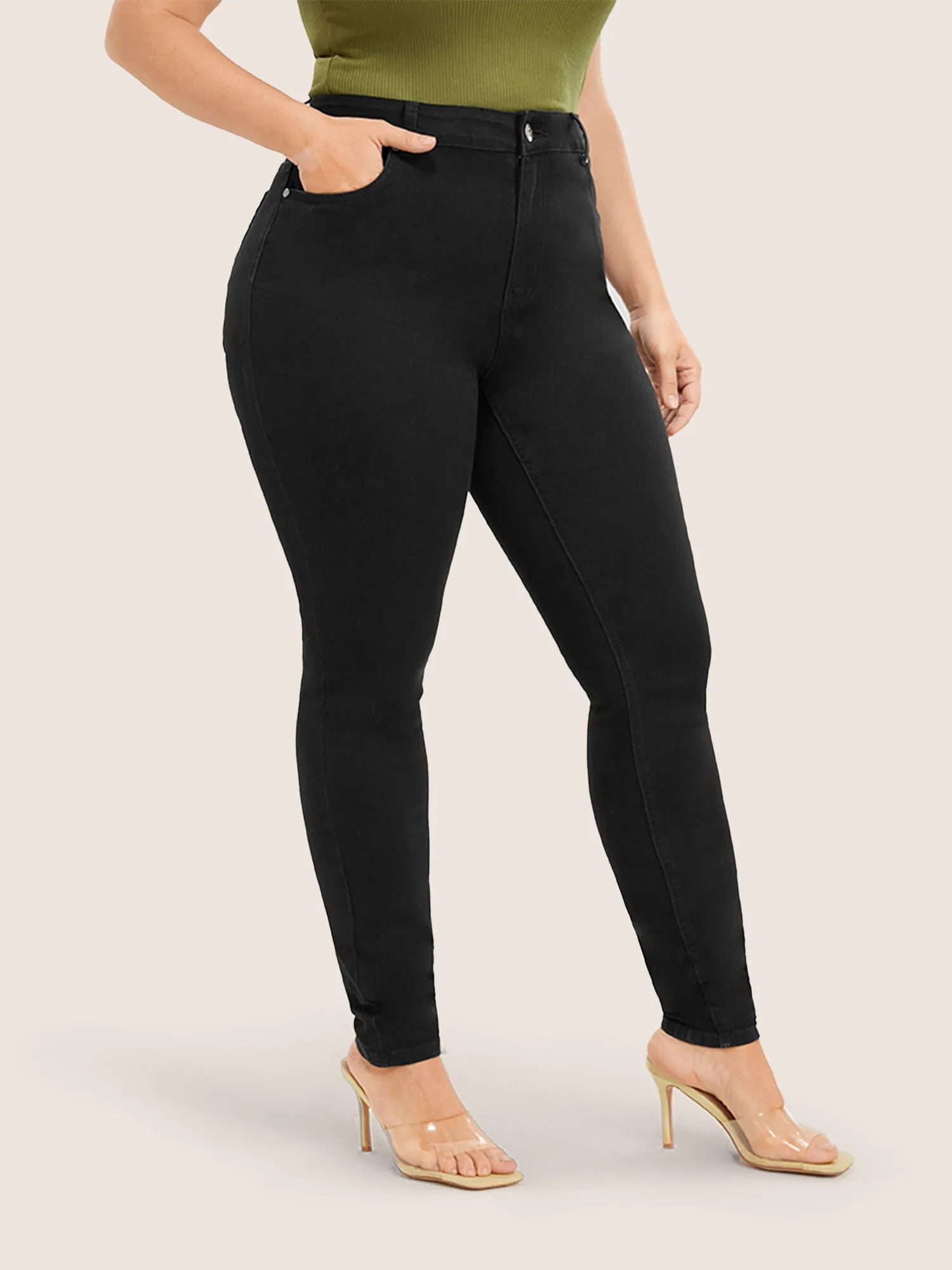 Skinny Very Stretchy High Rise Black Wash Sculpt Waist Jeans sold by Bloomchic product image thumbnail 2