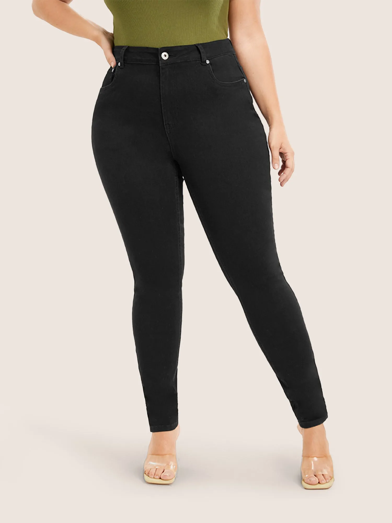 Skinny Very Stretchy High Rise Black Wash Sculpt Waist Jeans sold by Bloomchic product image thumbnail 4