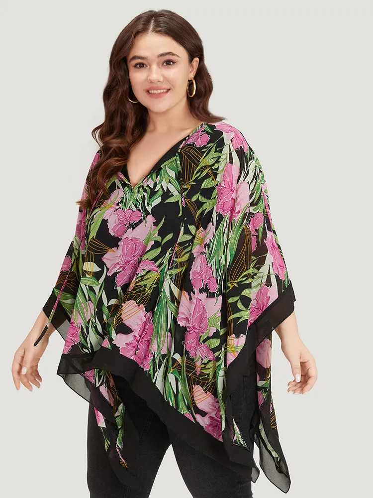 Floral Ties Batwing Sleeve Hanky Hem Layered Blouse sold by Bloomchic product image thumbnail 5