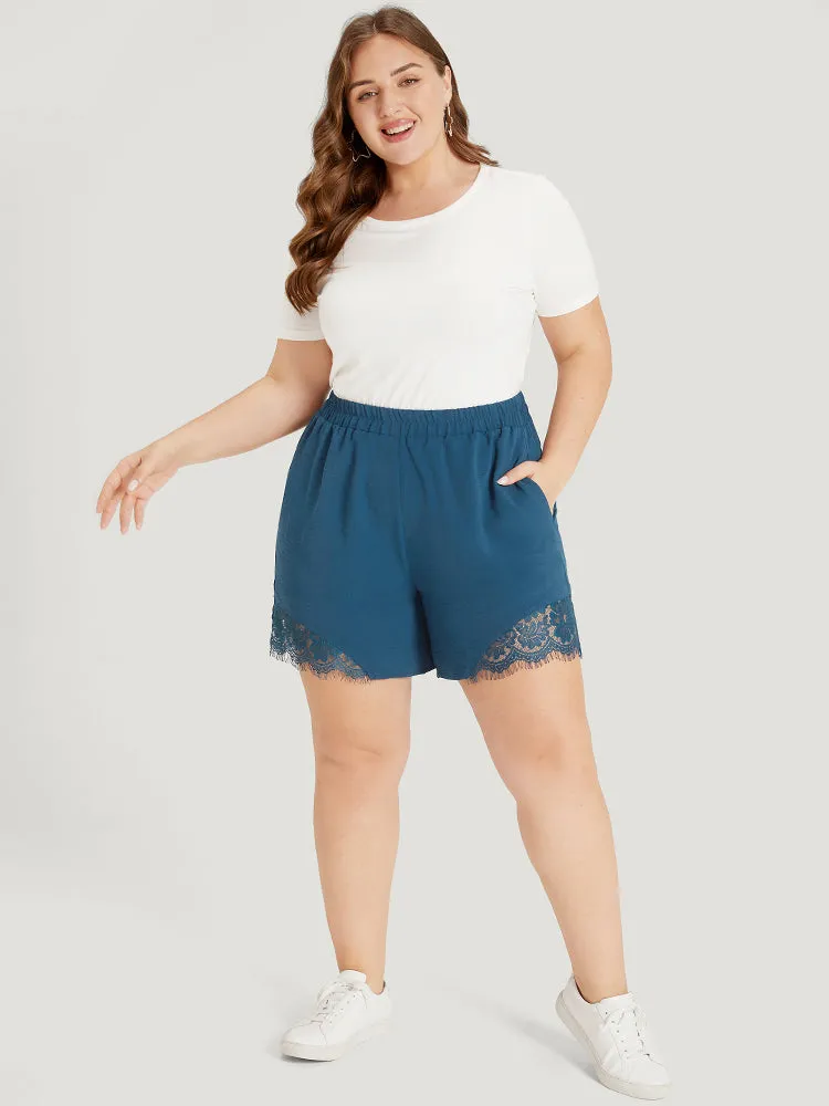 Solid Pocket Lace Insert Elastic Waist Shorts sold by Bloomchic product image thumbnail 3