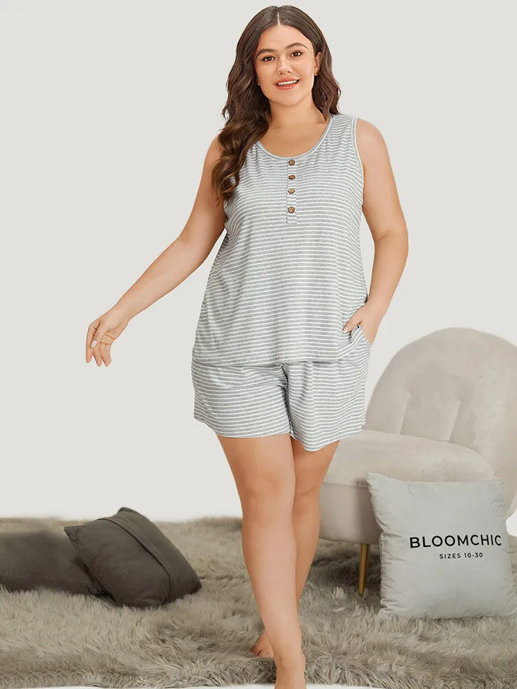 Striped Pocket Elastic Waist Ties Sleep Shorts sold by Bloomchic product image thumbnail 5
