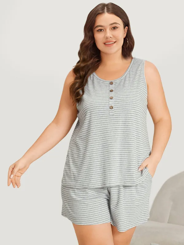 Striped Button Detail Sleep Tank Top sold by Bloomchic