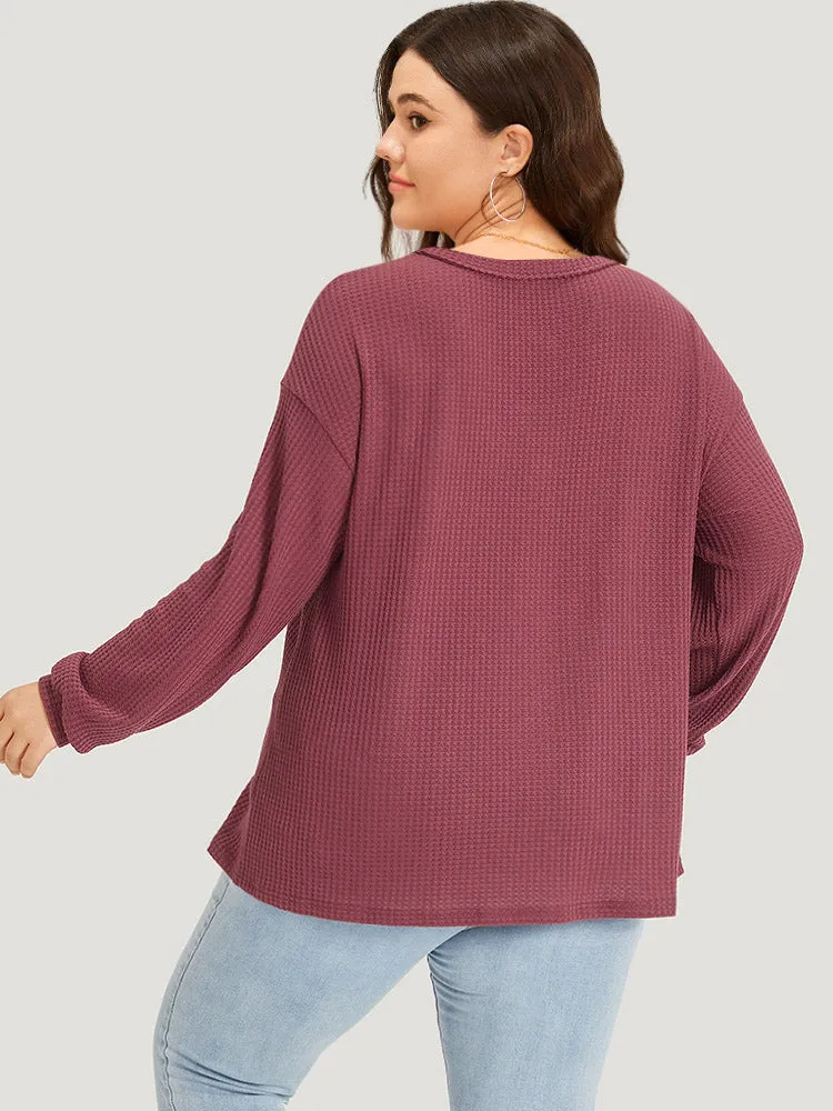 Waffle Knit Button Detail V Neck T-shirt sold by Bloomchic product image thumbnail 2