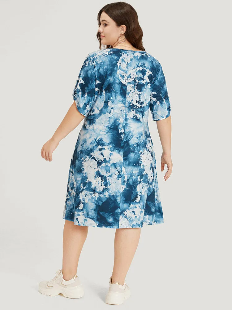 Tie Dye Tassels Knot Neck Pocket Cuffed Sleeve Dress sold by Bloomchic product image thumbnail 4