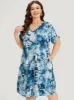 Tie Dye Tassels Knot Neck Pocket Cuffed Sleeve Dress sold by Bloomchic
