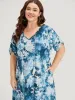 Tie Dye Tassels Knot Neck Pocket Cuffed Sleeve Dress sold by Bloomchic