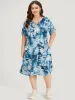 Tie Dye Tassels Knot Neck Pocket Cuffed Sleeve Dress sold by Bloomchic