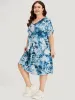 Tie Dye Tassels Knot Neck Pocket Cuffed Sleeve Dress sold by Bloomchic