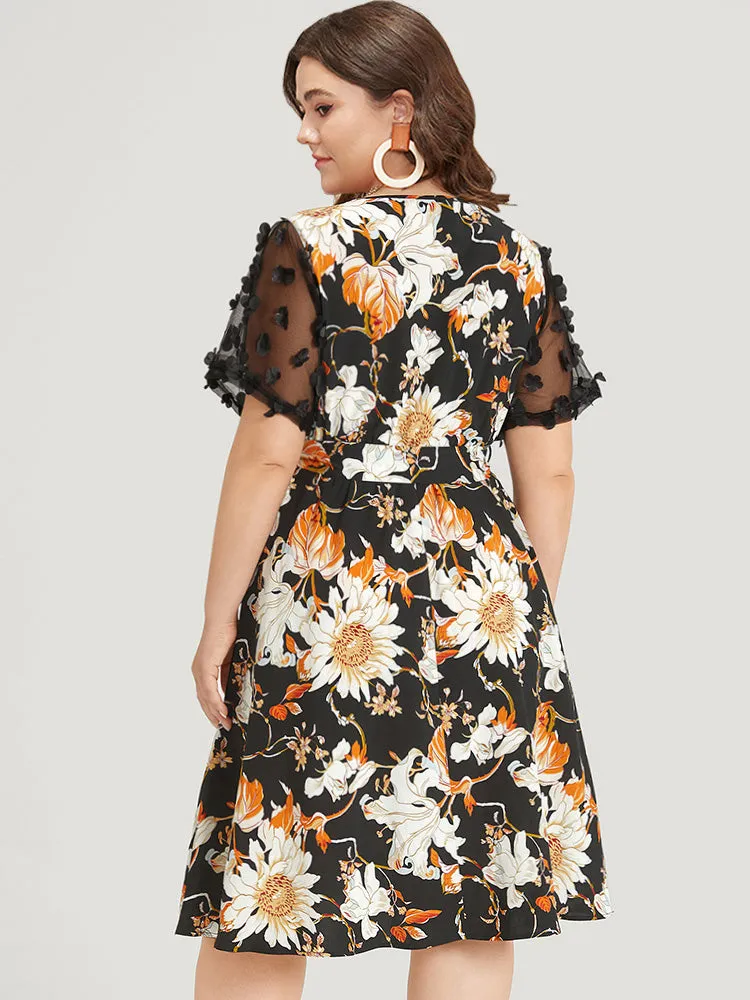 Floral Print Mesh Pocket Belted Patchwork Dress sold by Bloomchic product image thumbnail 3