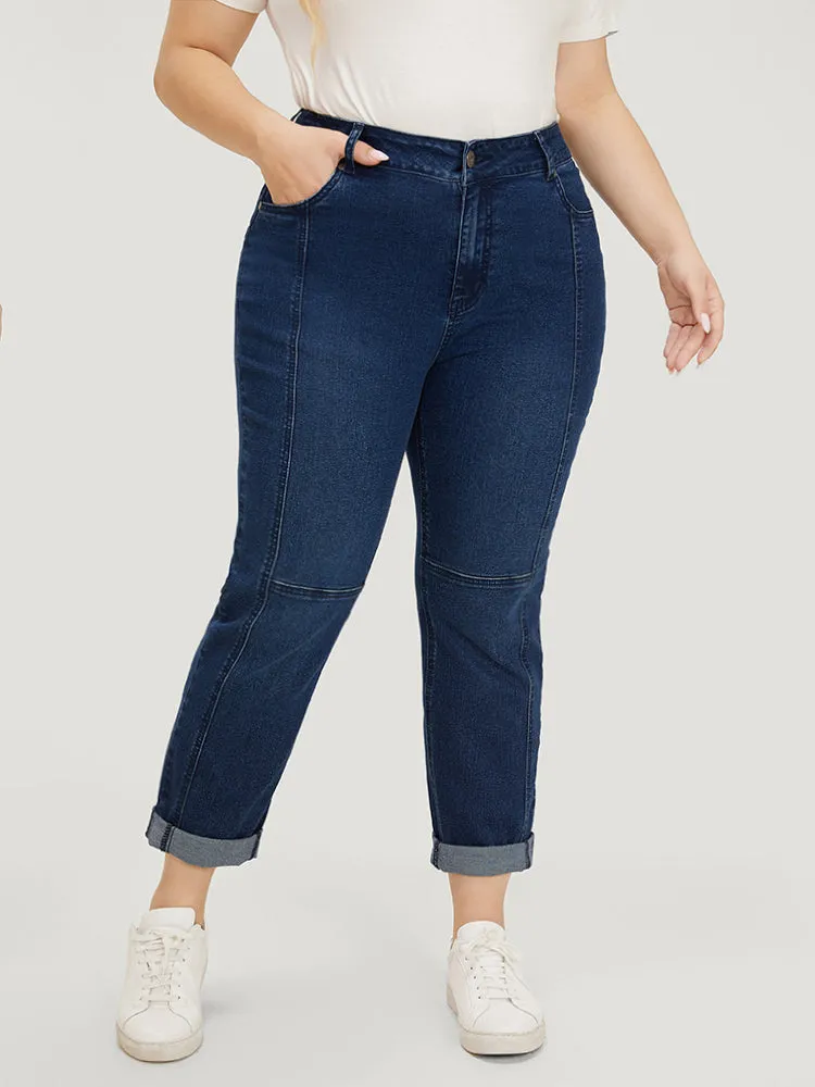 Very Stretchy Pocket Dark Wash Patchwork Jeans sold by Bloomchic