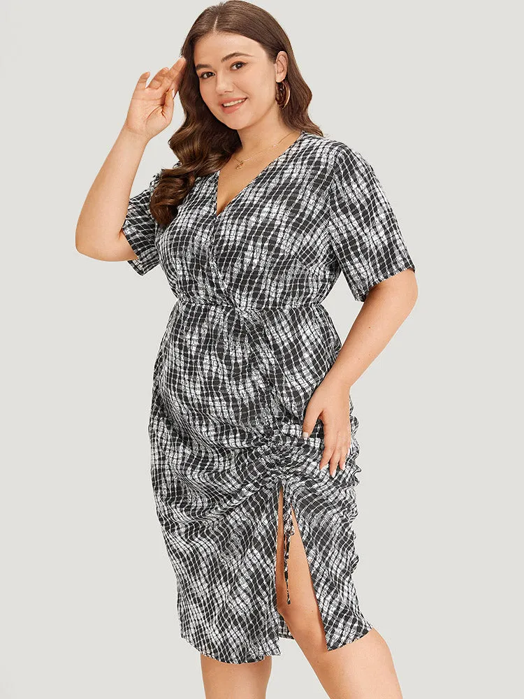 Geometric Split Hem Wrap Gathered Drawstring Dress sold by Bloomchic product image thumbnail 3