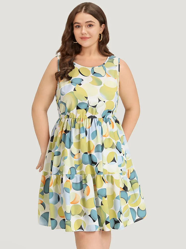 Geometric Print Pocket Ruffle Layered Hem Sleeveless Dress sold by Bloomchic product image thumbnail 5