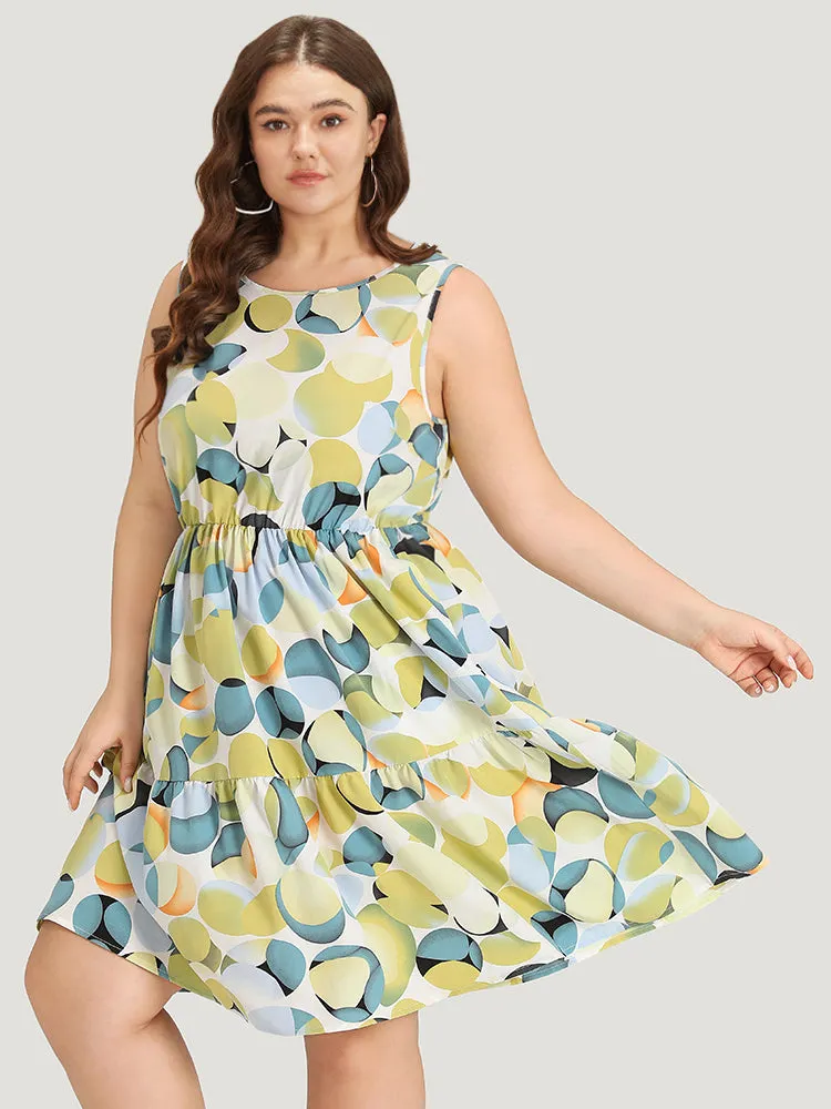 Geometric Print Pocket Ruffle Layered Hem Sleeveless Dress sold by Bloomchic product image thumbnail 3
