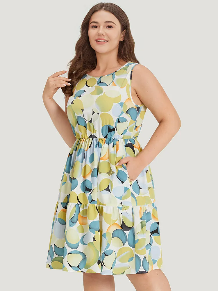 Geometric Print Pocket Ruffle Layered Hem Sleeveless Dress sold by Bloomchic product image thumbnail 2