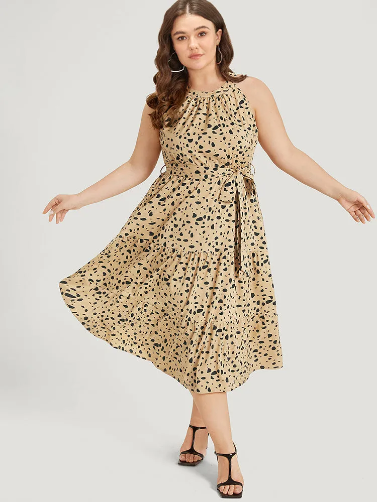 Leopard Print Halter Pocket Belted Ruffle Hem Dress sold by Bloomchic product image thumbnail 3