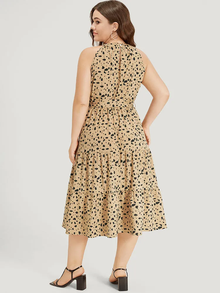 Leopard Print Halter Pocket Belted Ruffle Hem Dress sold by Bloomchic product image thumbnail 4