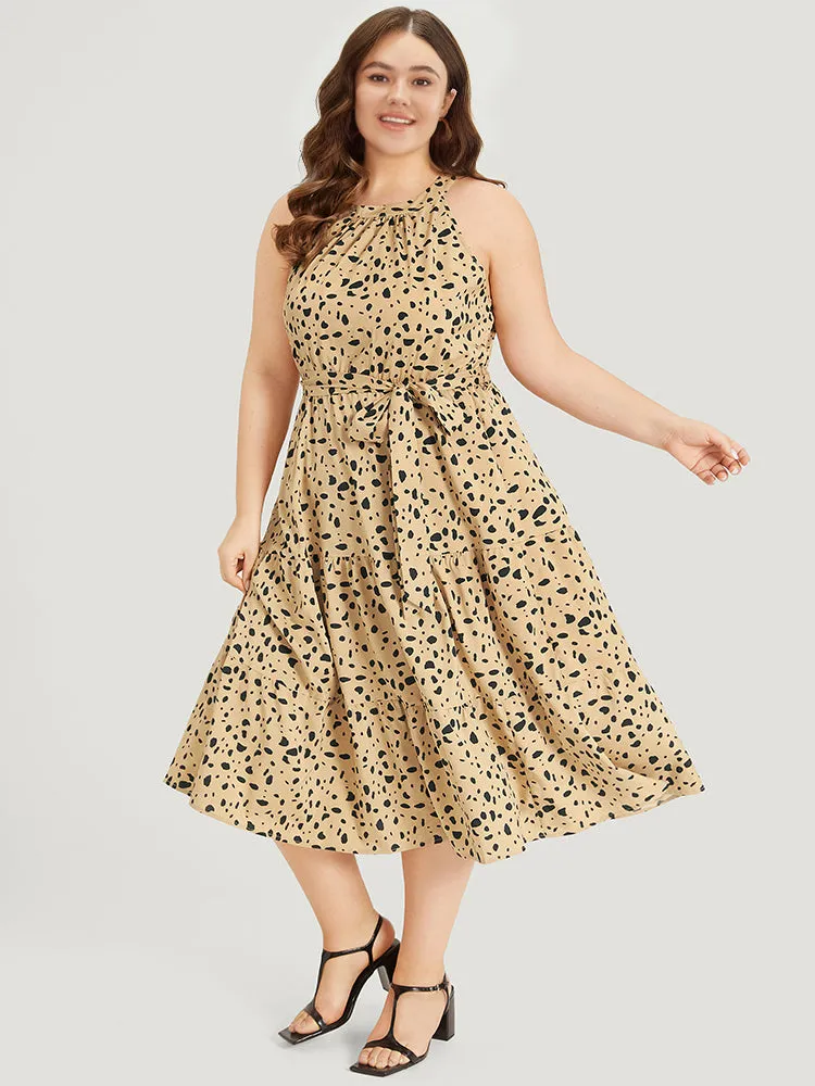 Leopard Print Halter Pocket Belted Ruffle Hem Dress sold by Bloomchic product image thumbnail 2