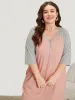 Colorblock Contrast Button Up Raglan Sleeve Pocket Sleep Dress sold by Bloomchic